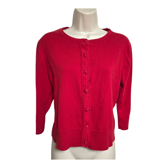 Coldwater Creek Womens 3/4 Sleeve Cardigan M Red Button Up Lightweight - Picture 1 of 6